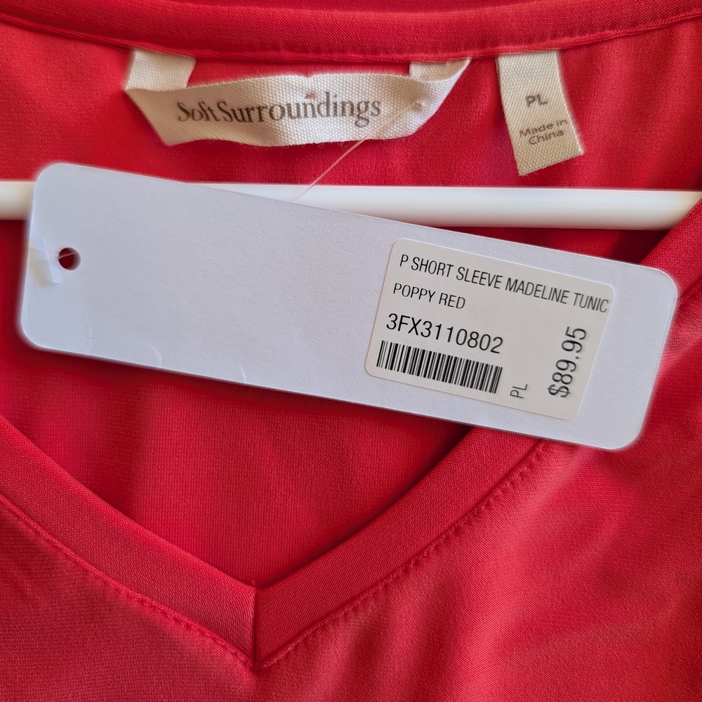 Soft Surroundings Womens Large Short Sleeve Madeline Tunic Red NWT Vacation - Picture 5 of 5